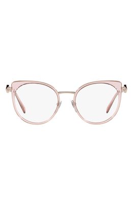 BVLGARI 51mm Rectangular Optical Frames in Pink Gold/Transparent Pink