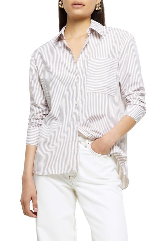River Island Stripe Poplin Button-Up Shirt in Beige