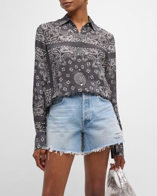 Bandana-Print Button-Front Pajama Shirt