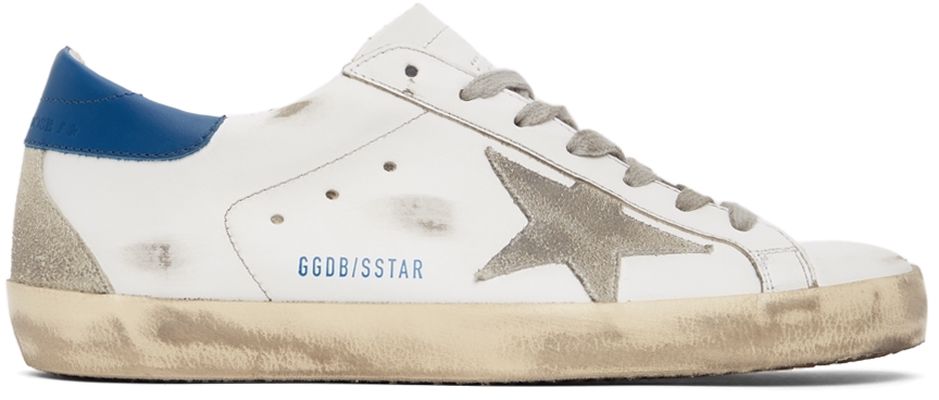 Golden Goose White & Blue Super-Star Classic Sneakers