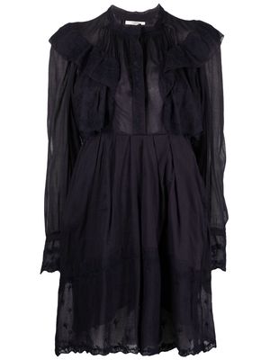 MARANT ÉTOILE embroidered motif ruffled minidress - Blue