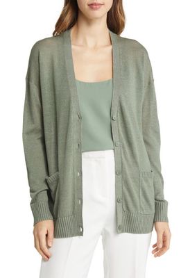 Nordstrom Linen Blend Cardigan in Green Dune