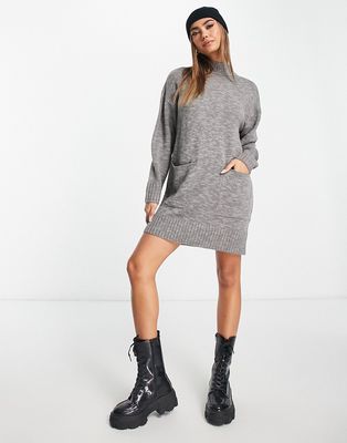 Wednesday's Girl slouchy sweater dress with high neck in gray knit