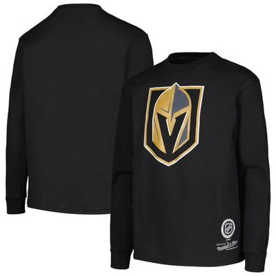 Youth Mitchell & Ness Black Vegas Golden Knights Throwback Logo Long Sleeve T-Shirt